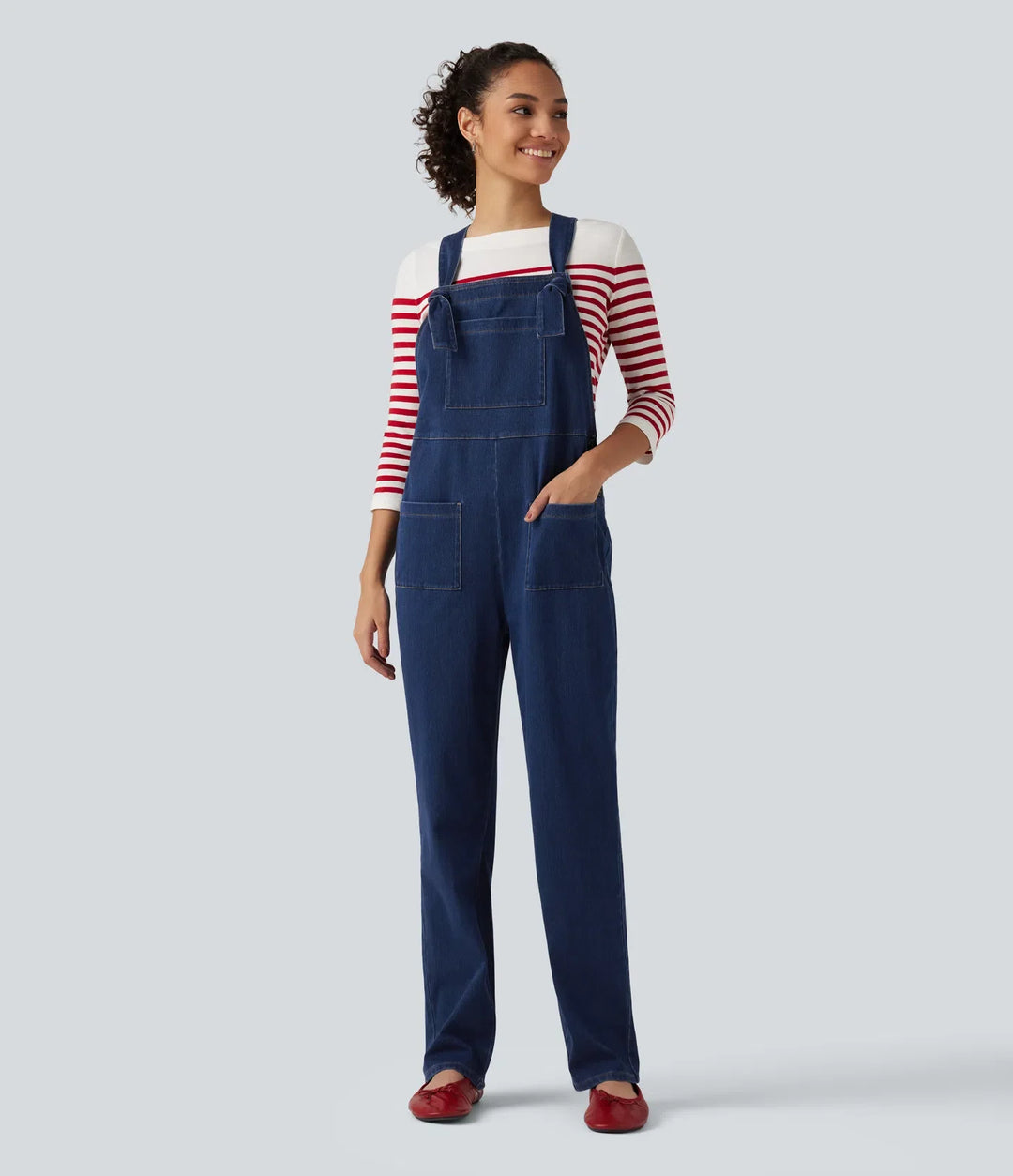 Lyckera Flex denim fyrkantig halsringning ärmlös avsmalnande vardaglig jumpsuit med fickor