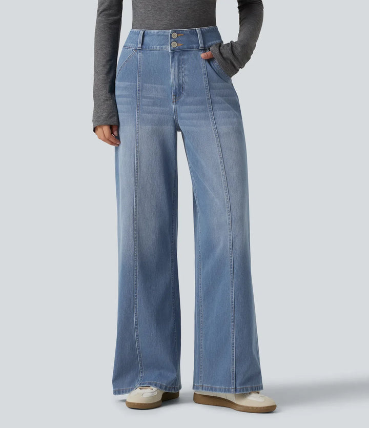 Lyckera Flex medelhög midja vida ben vardagsjeans med fickor