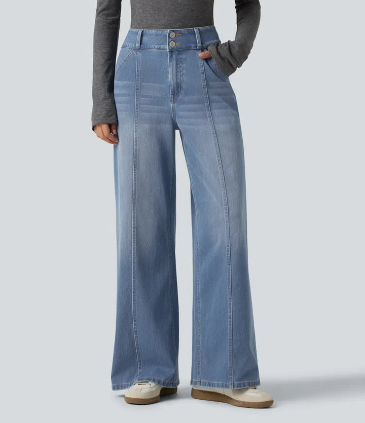 Lyckera Flex medelhög midja vida ben vardagsjeans med fickor