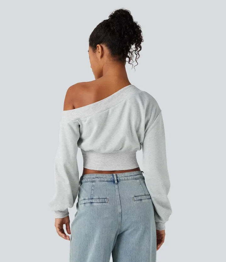 Enaxlad långärmad croppad vardaglig sweatshirt