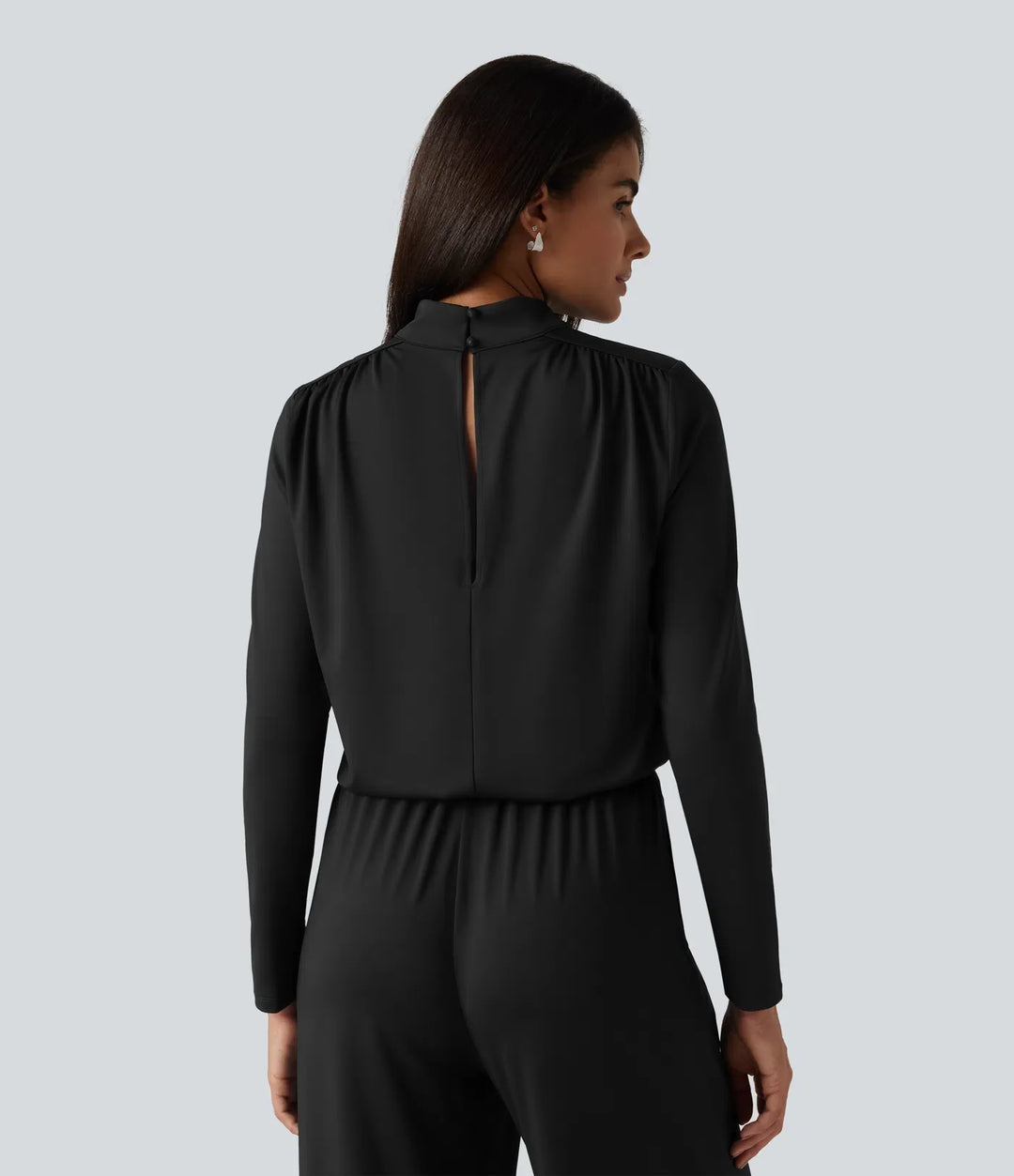 Ståkrage långärmad raka ben jumpsuit med fickor-Easy Peezy Edition