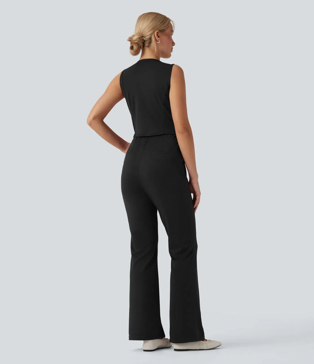 V-ringad ärmlös vardaglig bootcut jumpsuit med fickor-Easy Peezy Edition