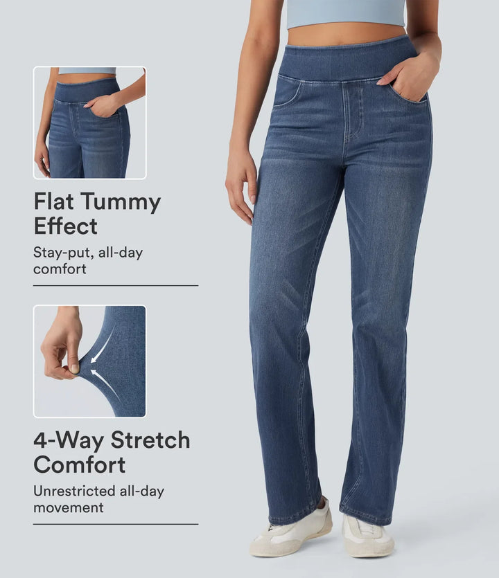 Halara Flex med hög midja och magkontroll tvättad för vardag bootcut jeans med fickor