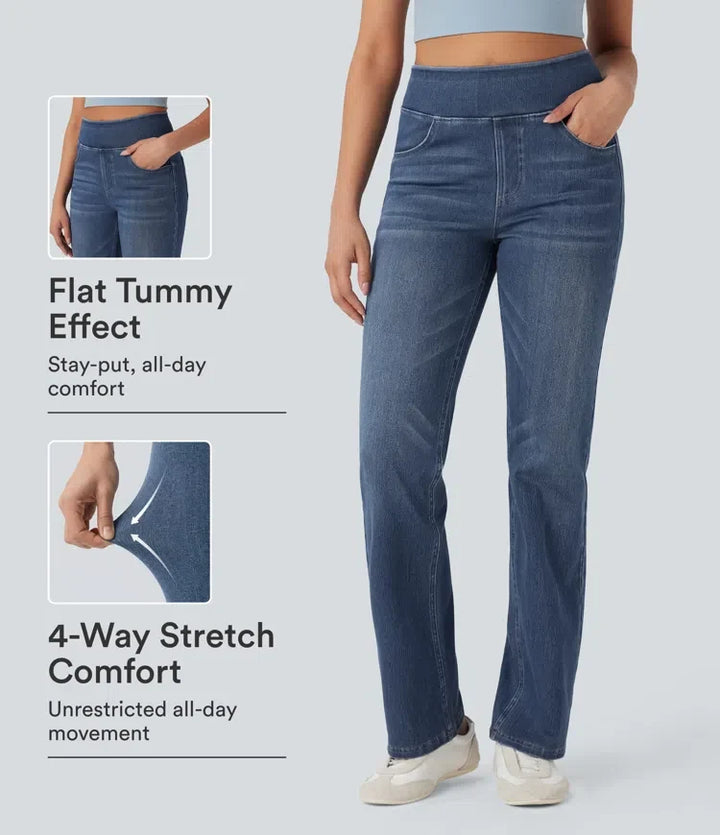 Halara Flex med hög midja och magkontroll tvättad för vardag bootcut jeans med fickor