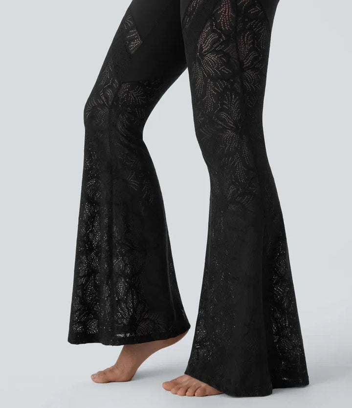 SoftlyZero med hög midja, omlottmidja och ficka kontrastspets utsvängd yogaleggings