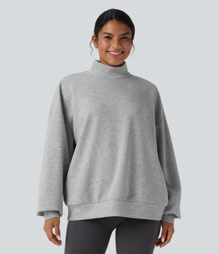 Halvpolo avslappnad vardaglig sweatshirt med fickor