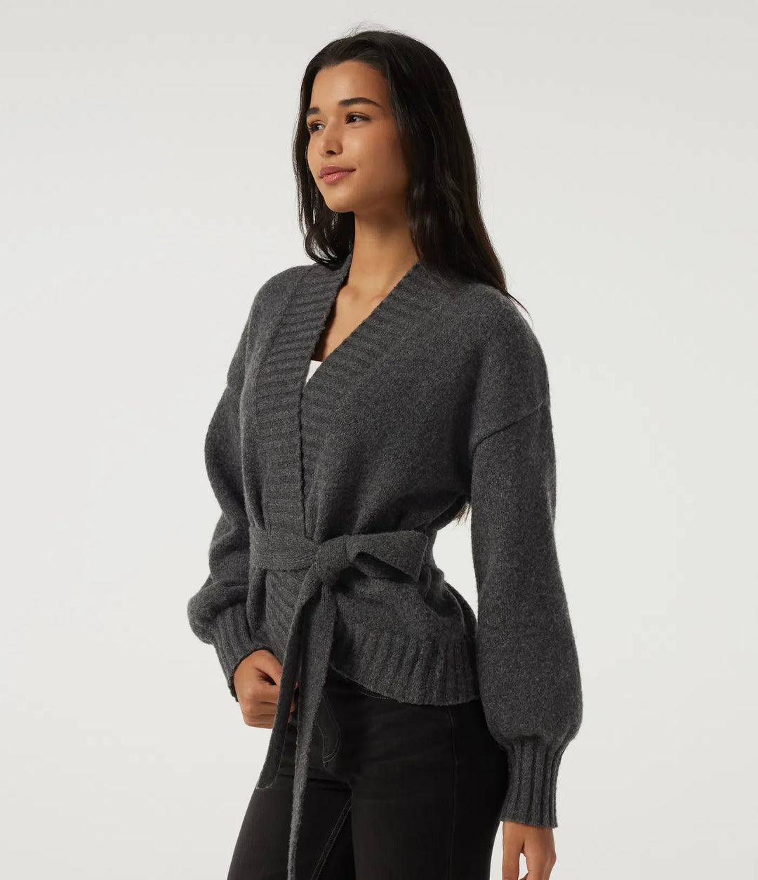Långärmad knytning fram vardaglig cardigan