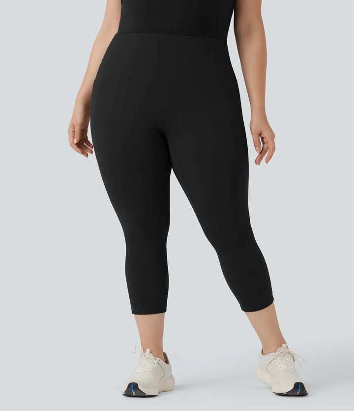 Plusstorlek Halara UltraSculpt med hög midja scrunch-effekt rumplyftande magkontroll capri träningsleggings med fickor