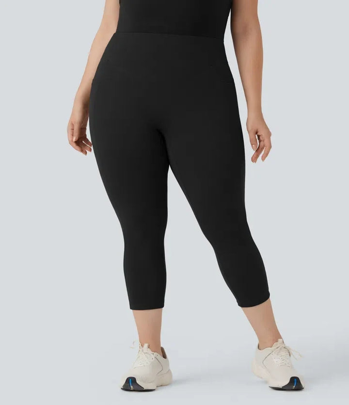 Plusstorlek Halara UltraSculpt med hög midja scrunch-effekt rumplyftande magkontroll capri träningsleggings med fickor