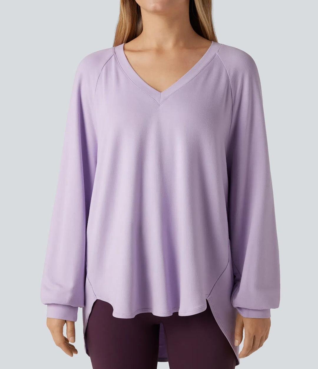 V-ringad långärmad hög-låg vardaglig sweatshirt