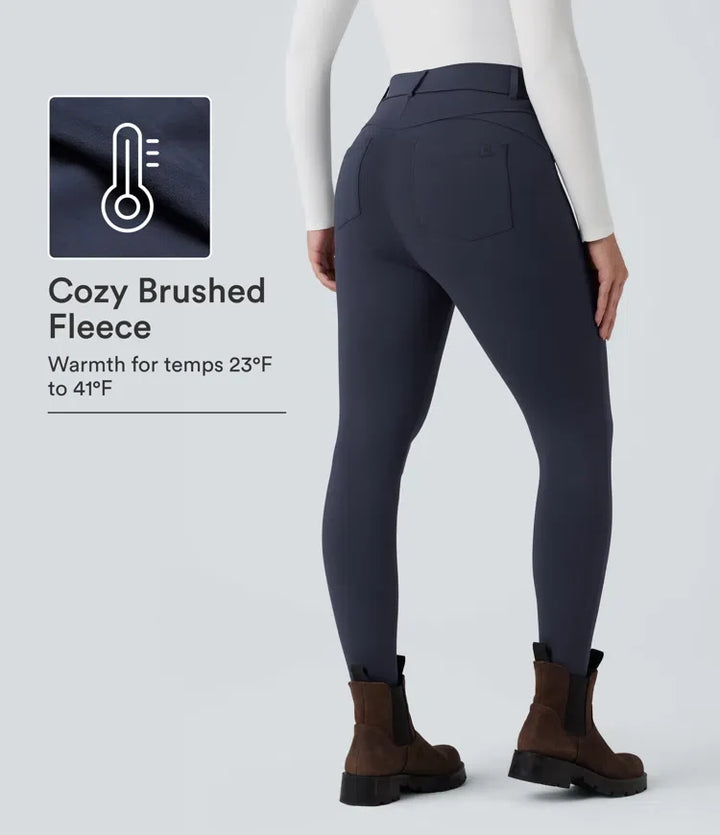 SoftlyZero mjuk plysch värmande högmidjad vardaglig 7/8 leggings med fickor