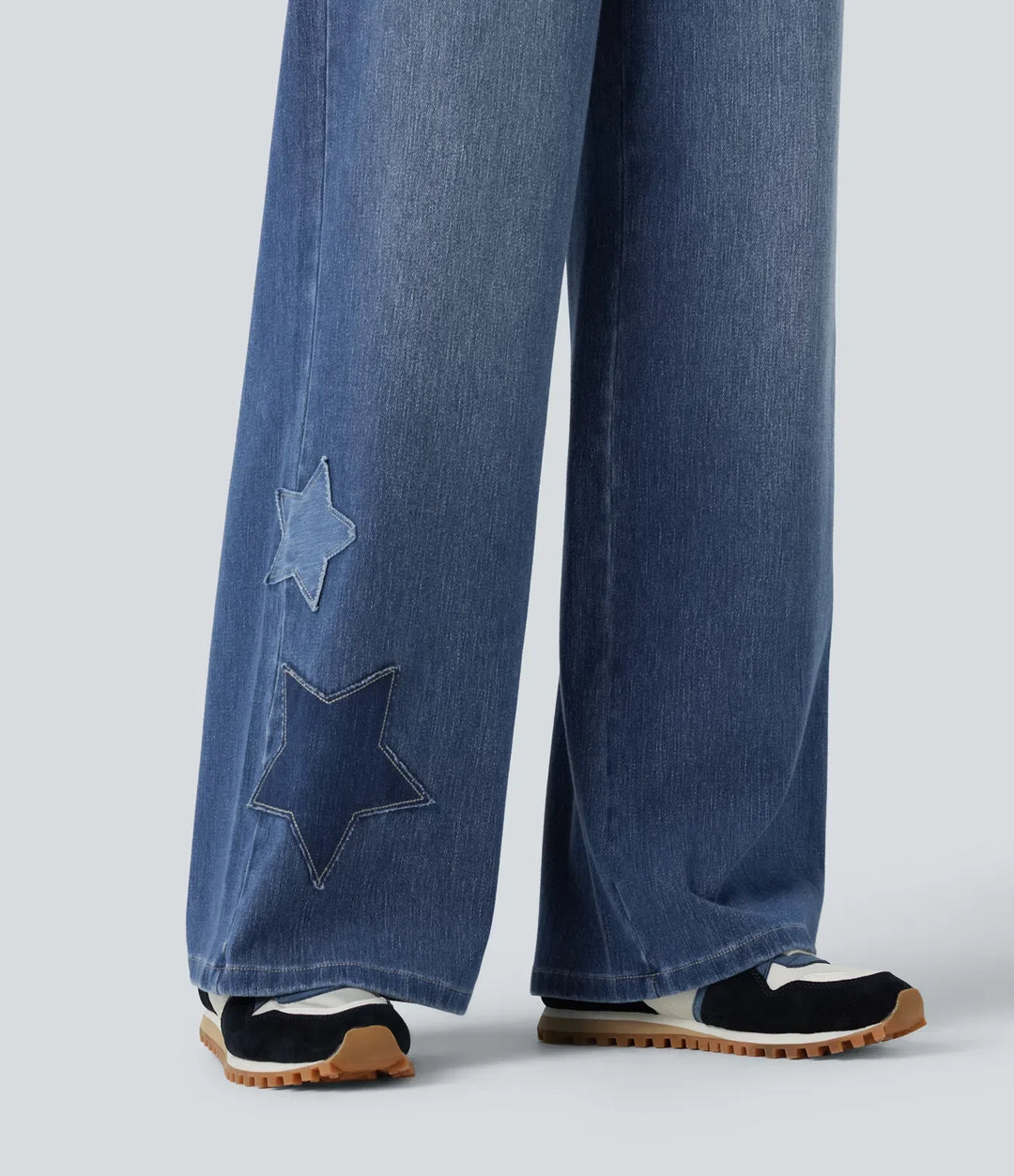 Lyckera Flex högmidjad baggy Embroidery vardagsjeans med fickor