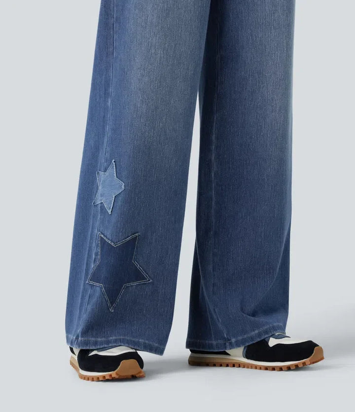 Halara Flex med hög midja baggy broderi vardagsjeans med fickor