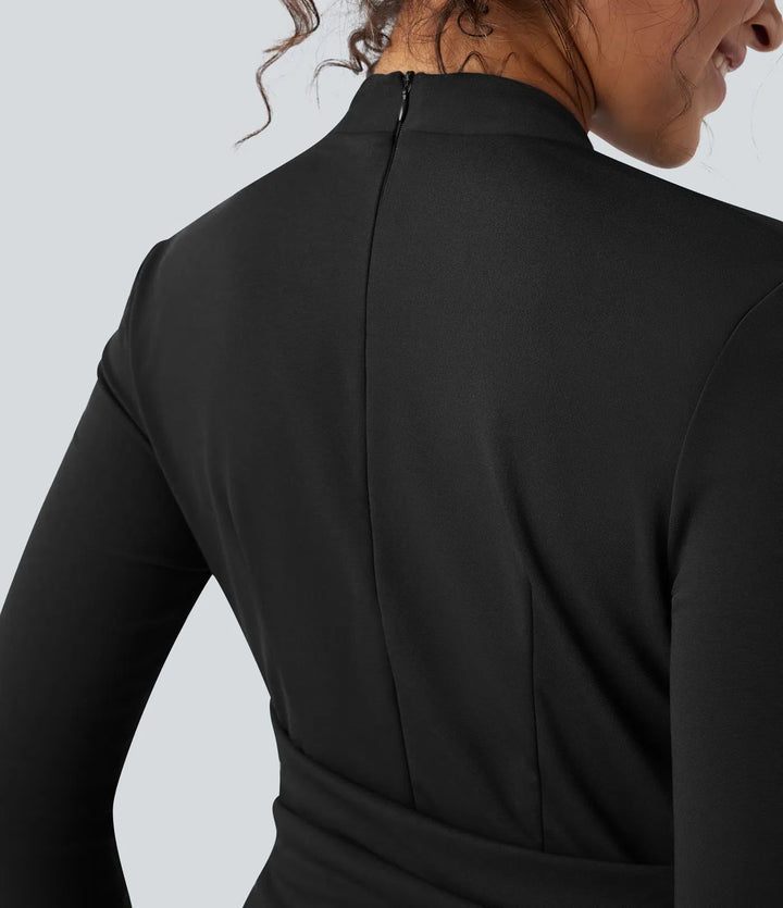 V-ringad dragkedja långärmad arbetsjumpsuit med fickor-Easy Peezy