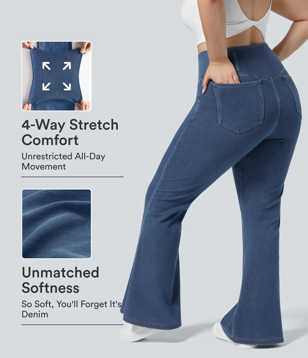 Halara Flex med hög midja, omlottmidja och ficka tvättad vardagsjeans i plusstorlek