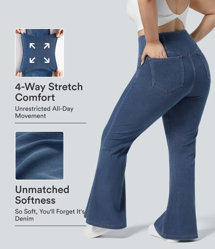 Halara Flex med hög midja, omlottmidja och ficka tvättad vardagsjeans i plusstorlek