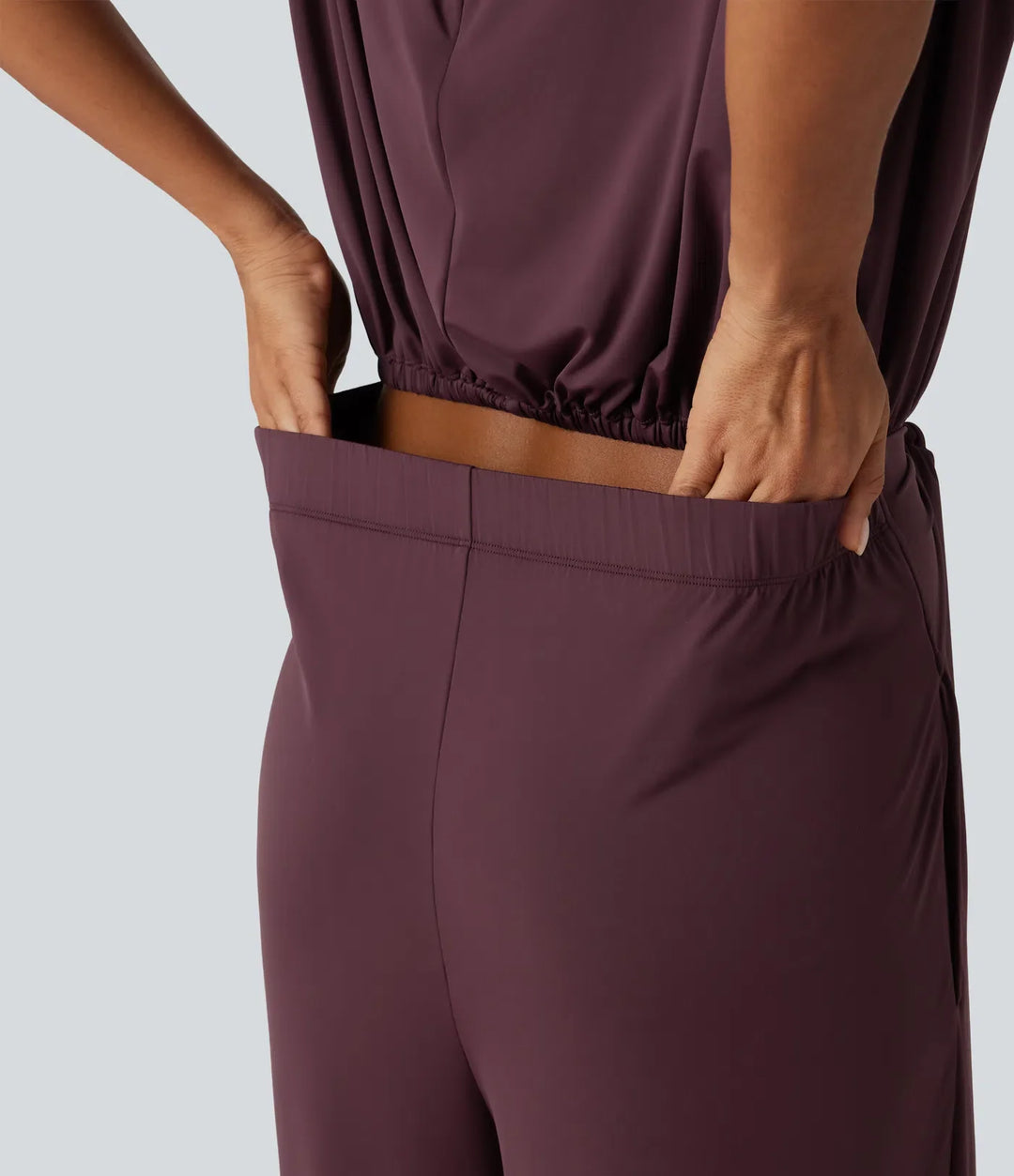 Rund hals ärmlös knytning fram InstantCool vardaglig jumpsuit med fickor-Easy Peezy Edition-UPF50+
