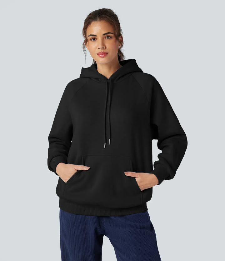 Med huva dragsko långärmad fleece vardaglig bomull sweatshirt med fickor