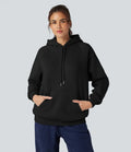 Med huva dragsko långärmad fleece vardaglig bomull sweatshirt med fickor