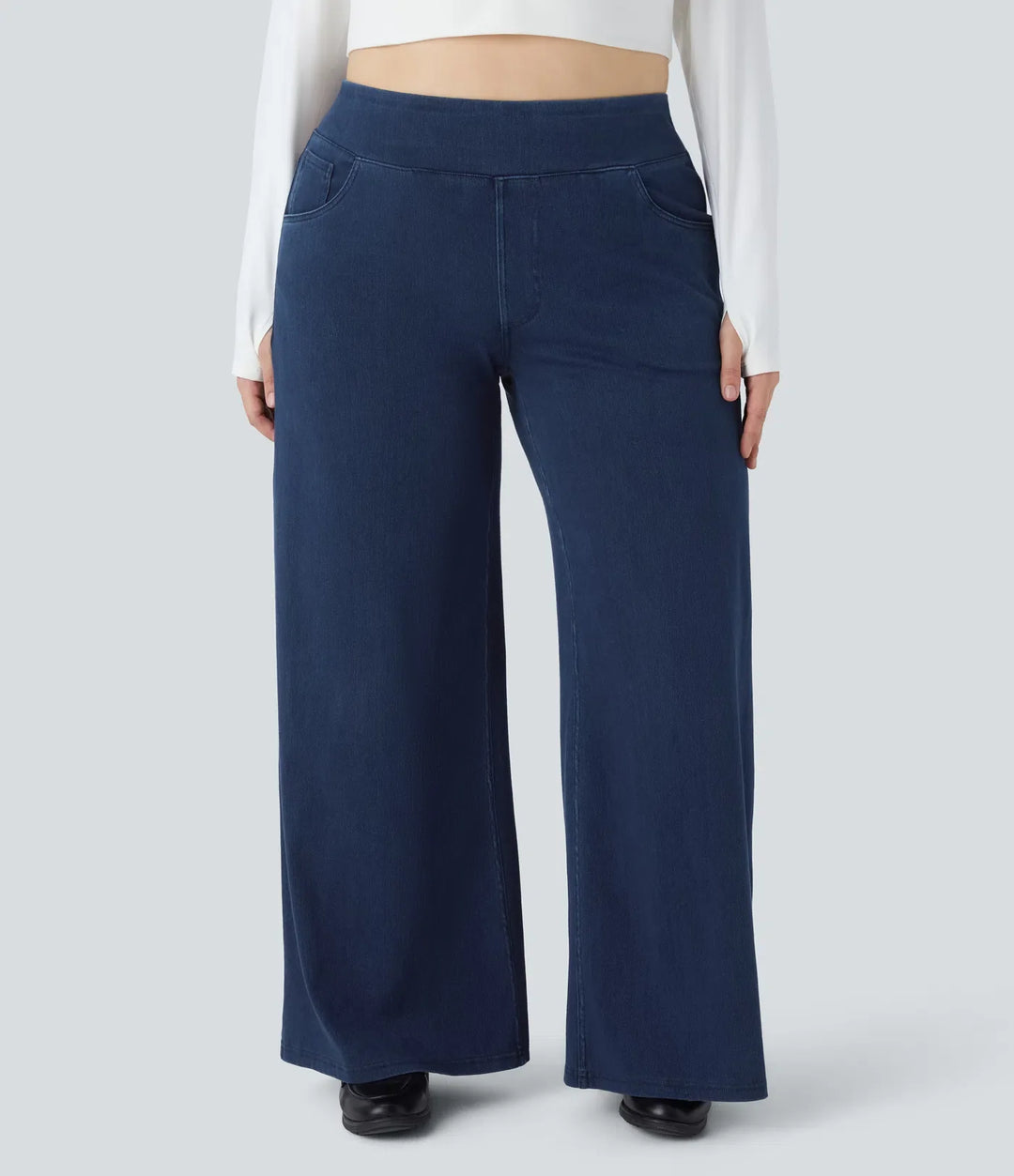 Halara Flex med hög midja och fickor baggy vida ben lös vardagsjeans i plusstorlek