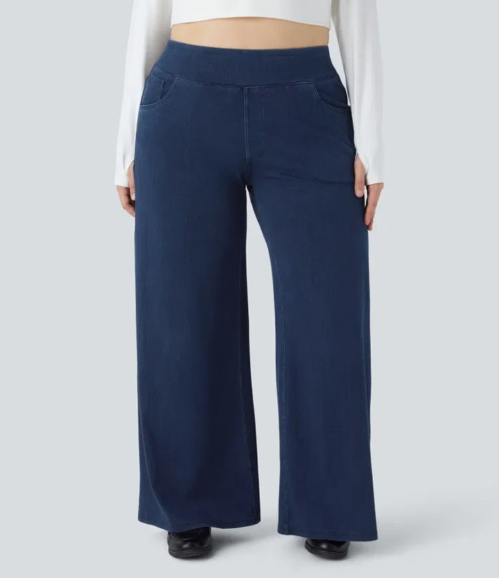 Halara Flex med hög midja och fickor baggy vida ben lös vardagsjeans i plusstorlek
