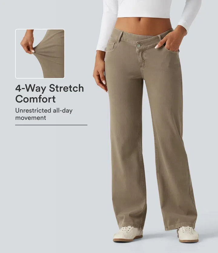 Lyckera Flex låg midja asymmetrisk raka ben färgstark vardagsjeans med fickor