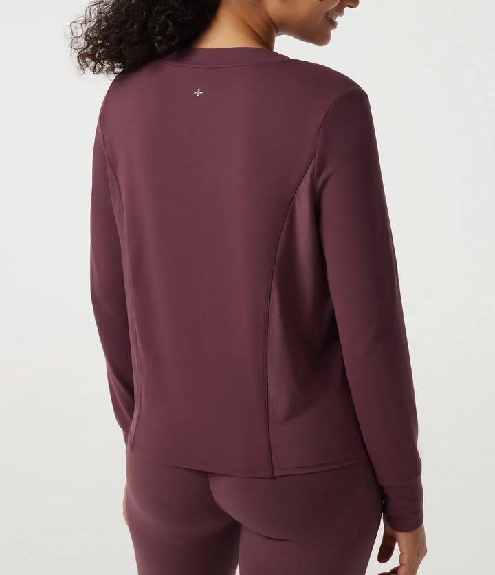 Rund hals långärmad kontrastmesh snabbtorkande träning sweatshirt