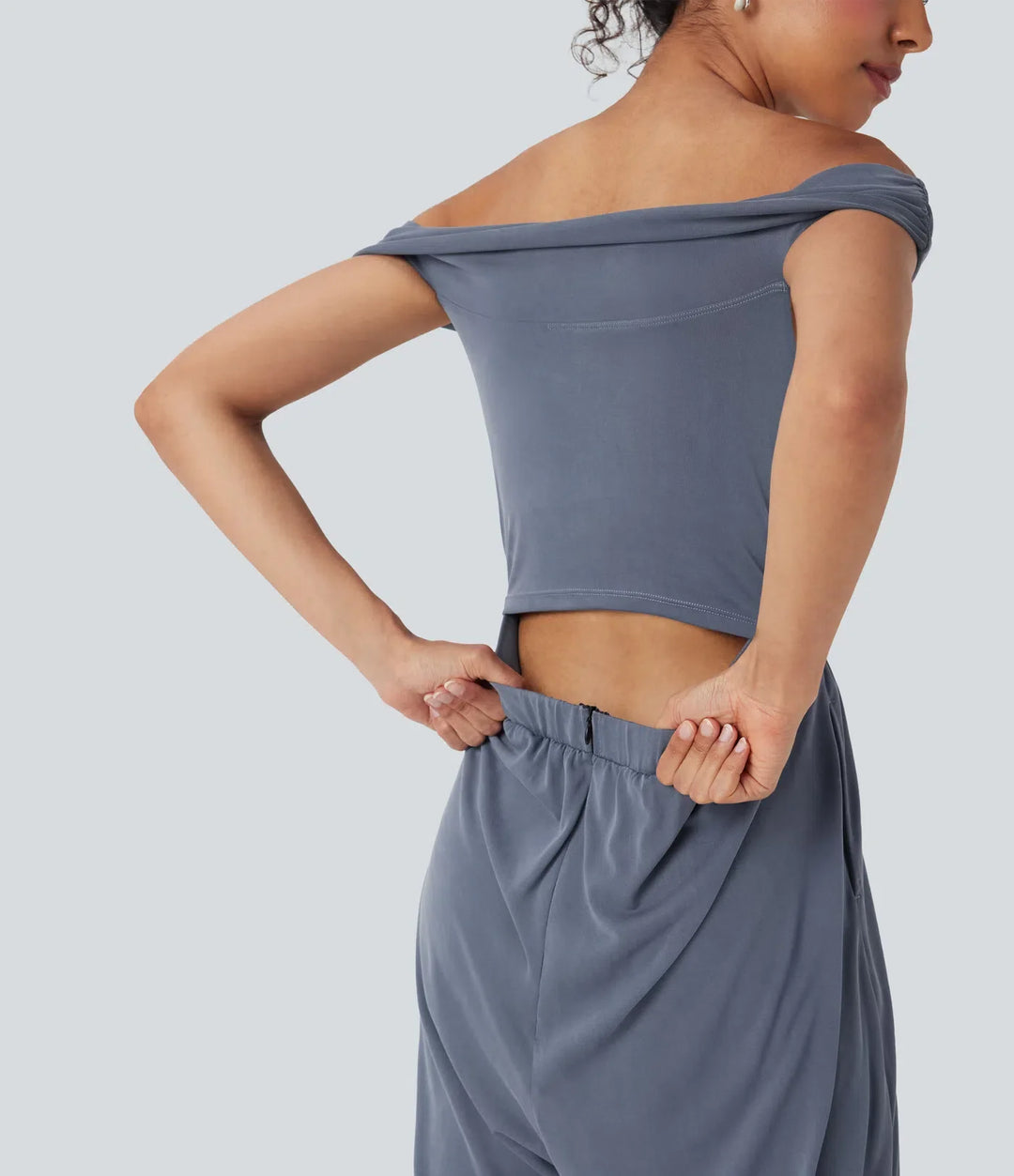 Bara axlar rygg dragkedja vardaglig jumpsuit med fickor-Easy Peezy