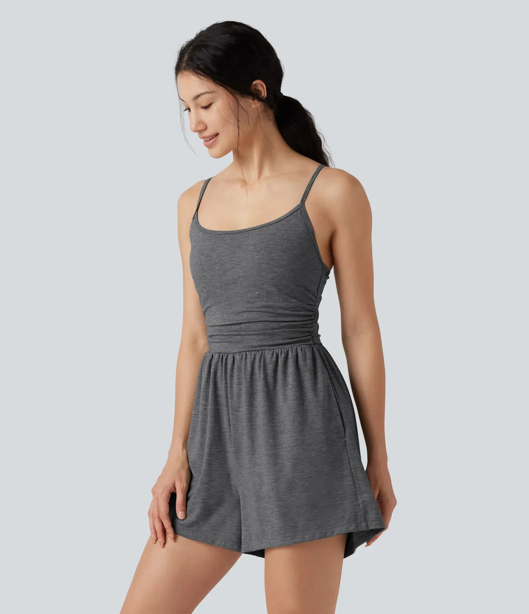 Inbyggd BH rynkat 2-i-1 melerad vardaglig playsuit med fickor-Easy Peezy Edition