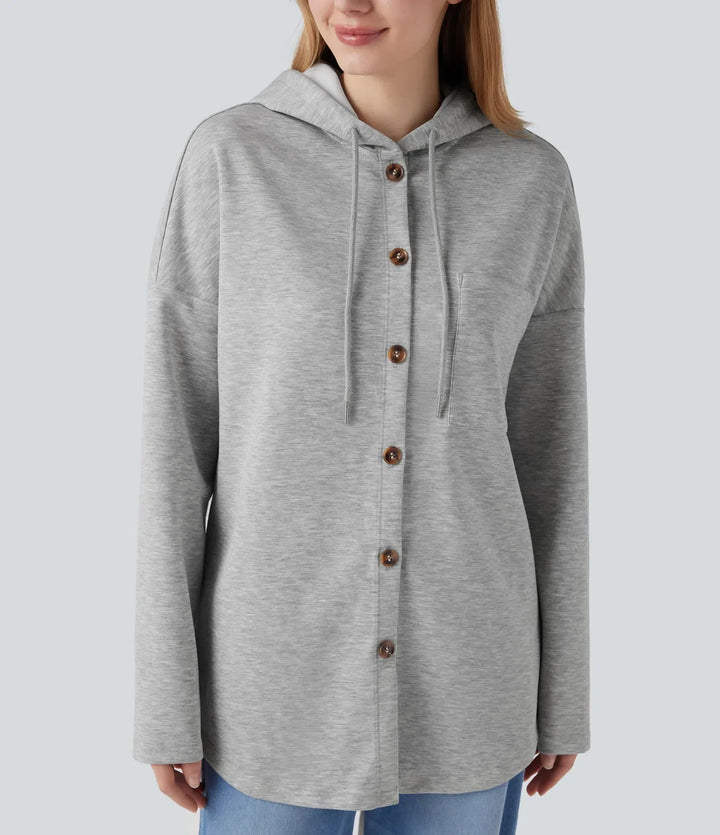 Med huva dragsko långärmad rundad fåll vardaglig sweatshirt med ficka