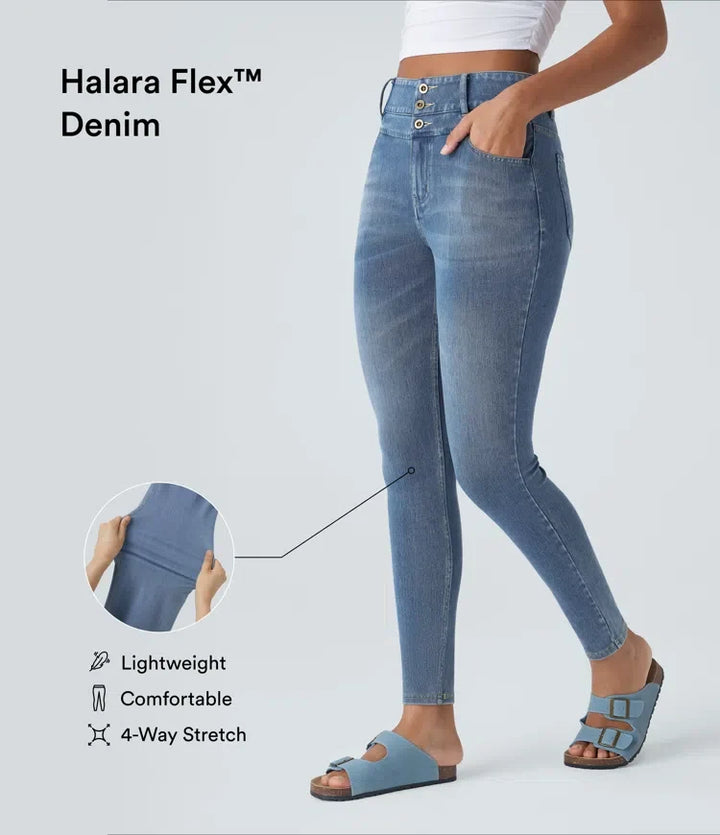 Halara Flex med hög midja dragkedja fickor för vardag smal jeans