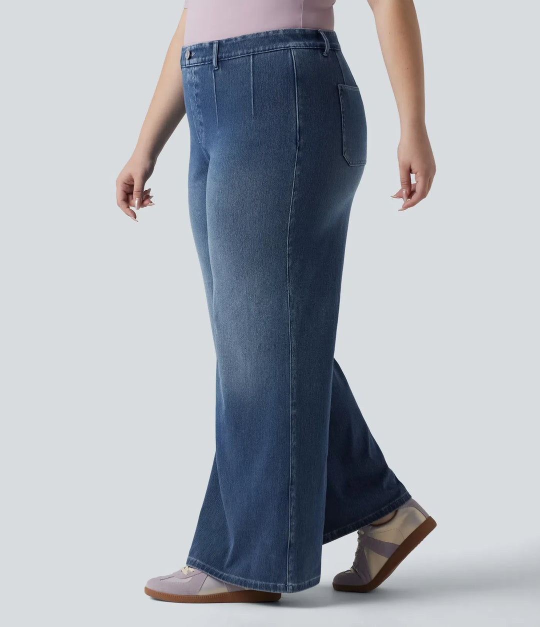 Halara Flex plusstorlek med hög midja och magkontroll vida ben vardagsjeans med fickor