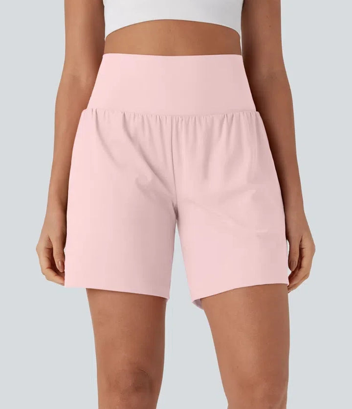 SoftlyZero luftig superhög midja 2-i-1 InstantCool yoga shorts 7" med fickor