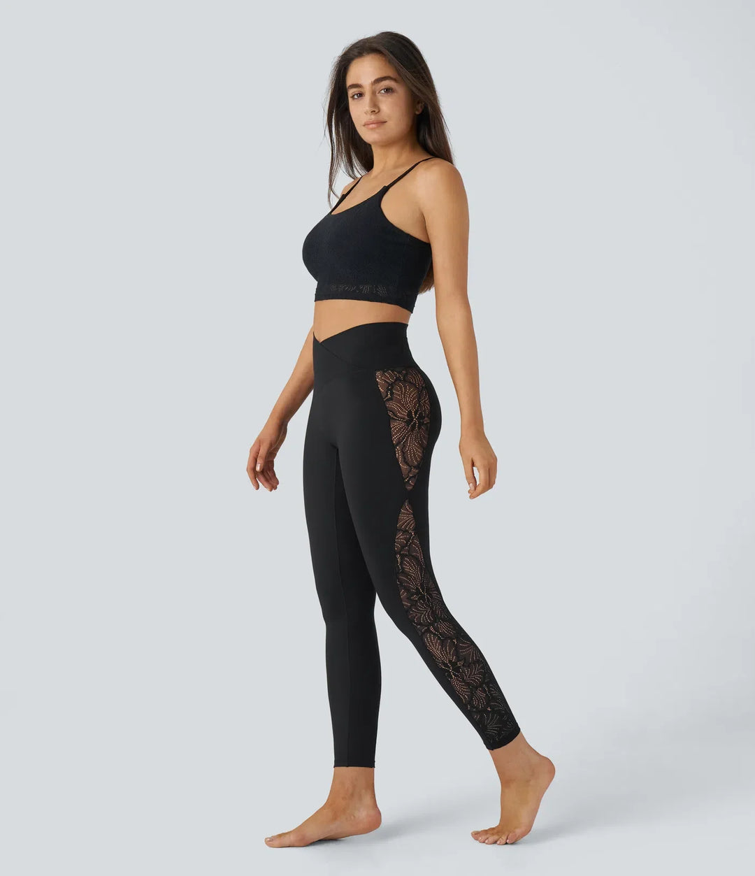 SoftlyZero högmidjad crossover kontrastspets ficka yogaleggings