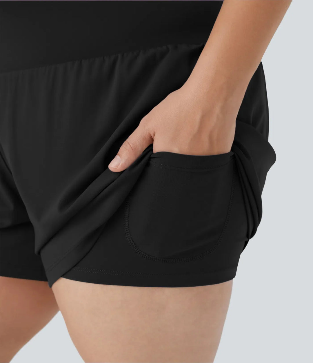 Med extra hög midja ficka &amp; ficka 2-i-1 yoga shorts i plusstorlek 4&