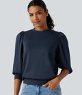 Rund hals puff 3/4 ärm vardaglig sweatshirt