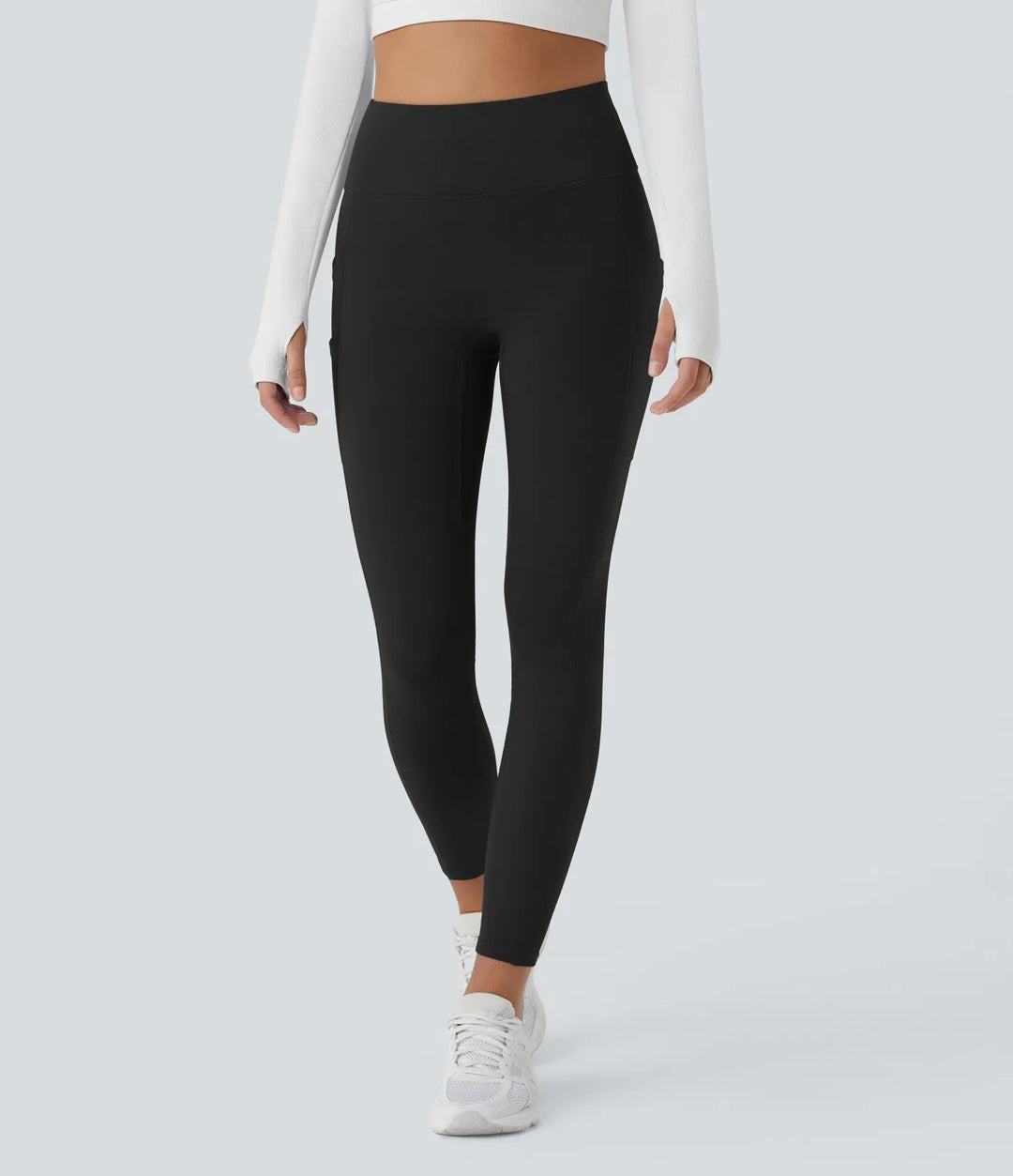 SoftlyZero mjuk plysch värmande högmidjad dubbla fickor 7/8 yogaleggings