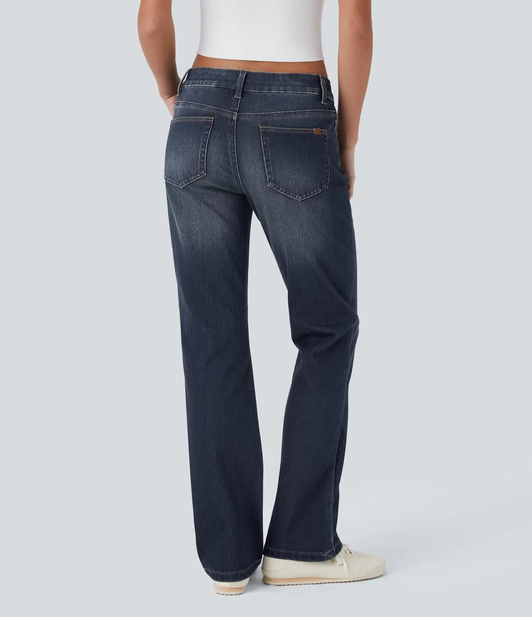 Halara Flex med låg midja dragkedja fickor tvättad för vardag bootcut jeans