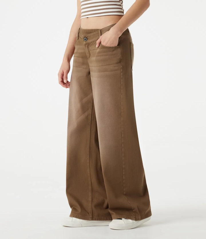 Halara Flex asymmetrisk med låg midja vida ben färgglad tvättad vardagsjeans med fickor