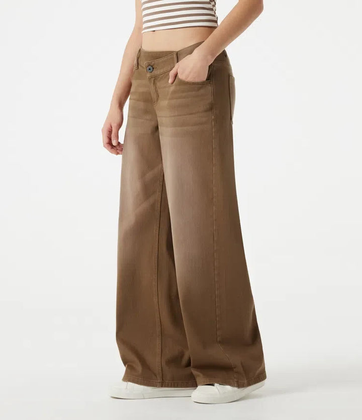 Halara Flex asymmetrisk med låg midja vida ben färgglad tvättad vardagsjeans med fickor