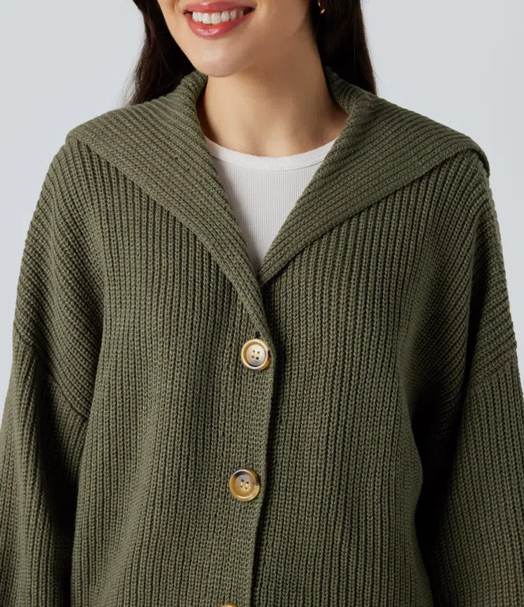 Slagkrage långärmad vardaglig cardigan med fickor