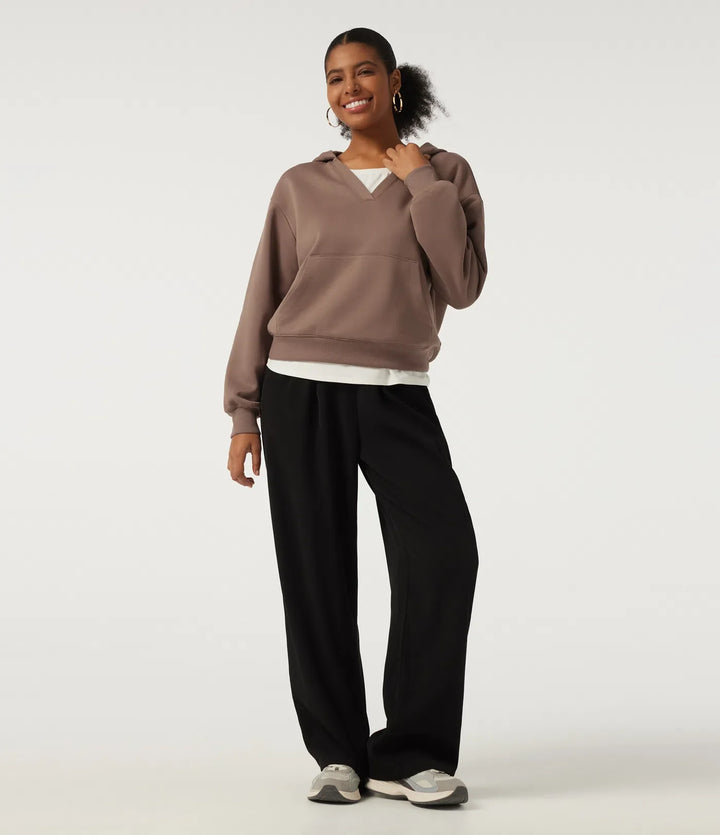 Med huva långärmad fleece vardaglig sweatshirt med ficka
