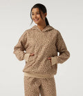 Med huva långärmad leopardmönster vardaglig sweatshirt med ficka