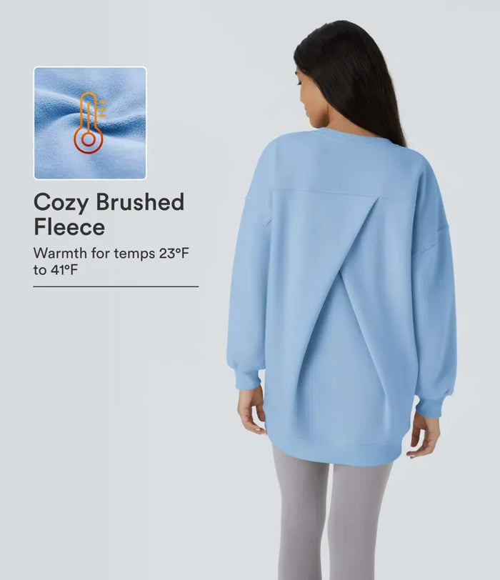 Rund halsringning långärmad ficka oversize fleece vardaglig collegetröja