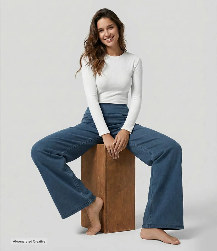 Halara Flex med hög midja och fickor vida ben lös jeans för arbete
