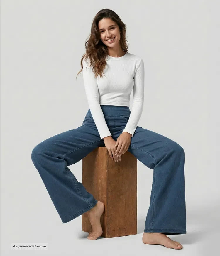Halara Flex med hög midja och fickor vida ben lös jeans för arbete