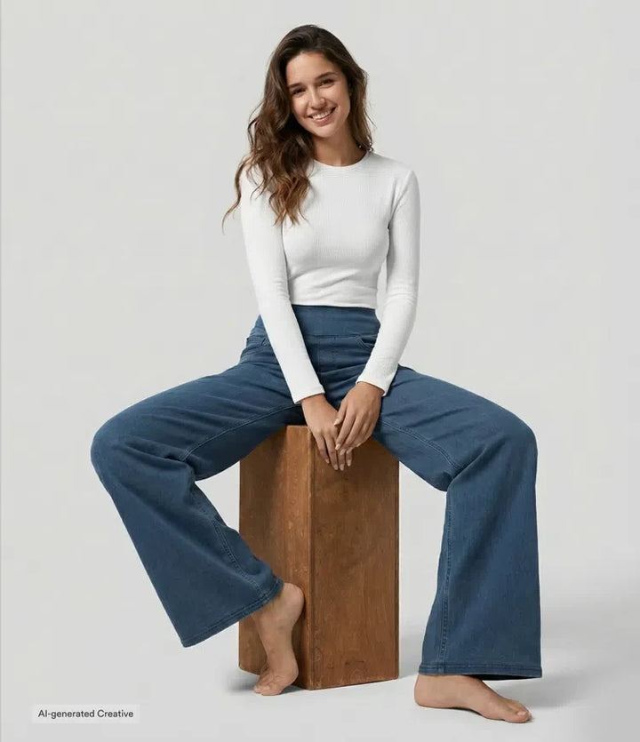 Lyckera Flex högmidjad fickor vida ben lös arbete jeans