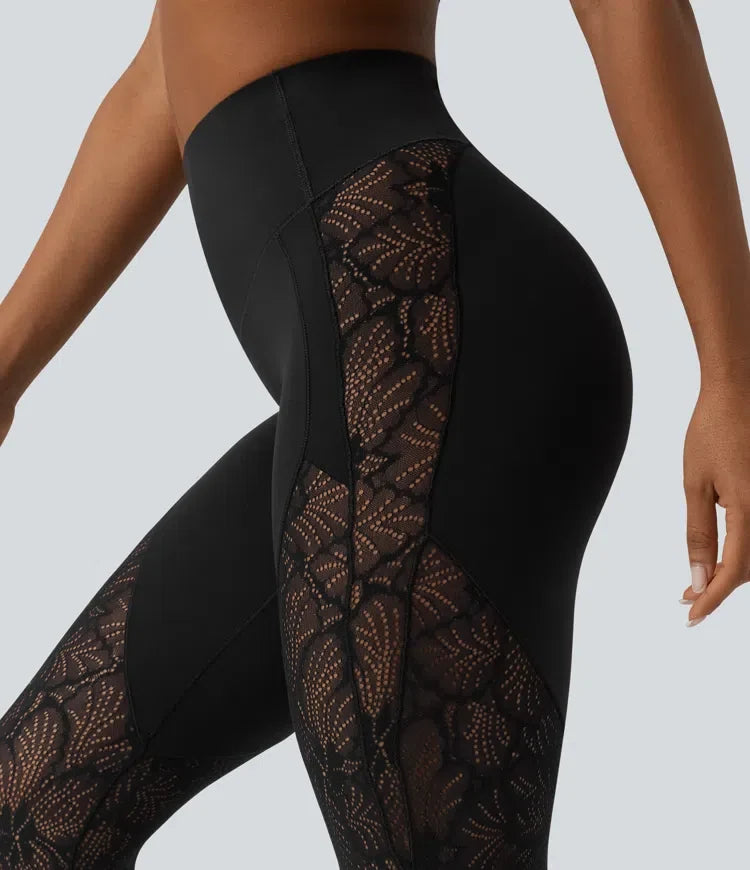 Halara UltraSculpt med hög midja och magkontroll kontrastspets yoga 7/8 leggings med ficka