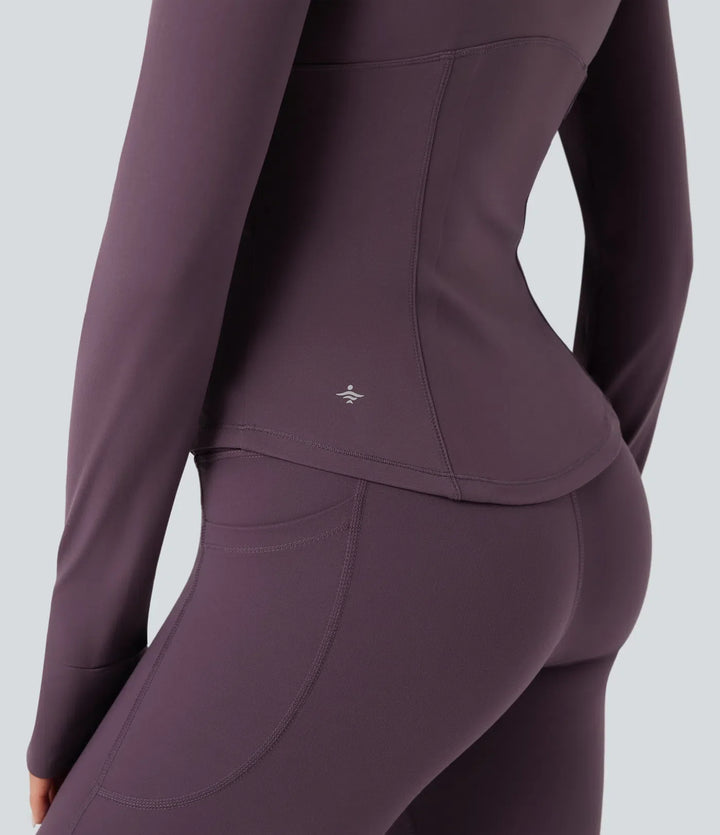 Lyckera UltraSculpt halvpolo rynkat push-upp långärmad tumhål yogajacka med fickor