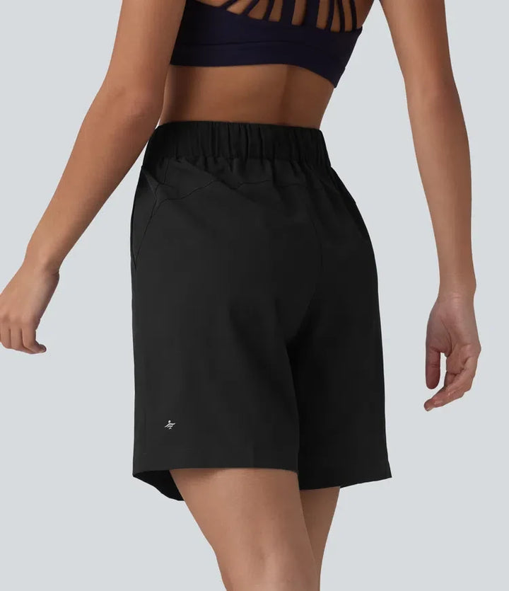 Med hög midja resårmidja dragsko plisserad yogashorts 7&